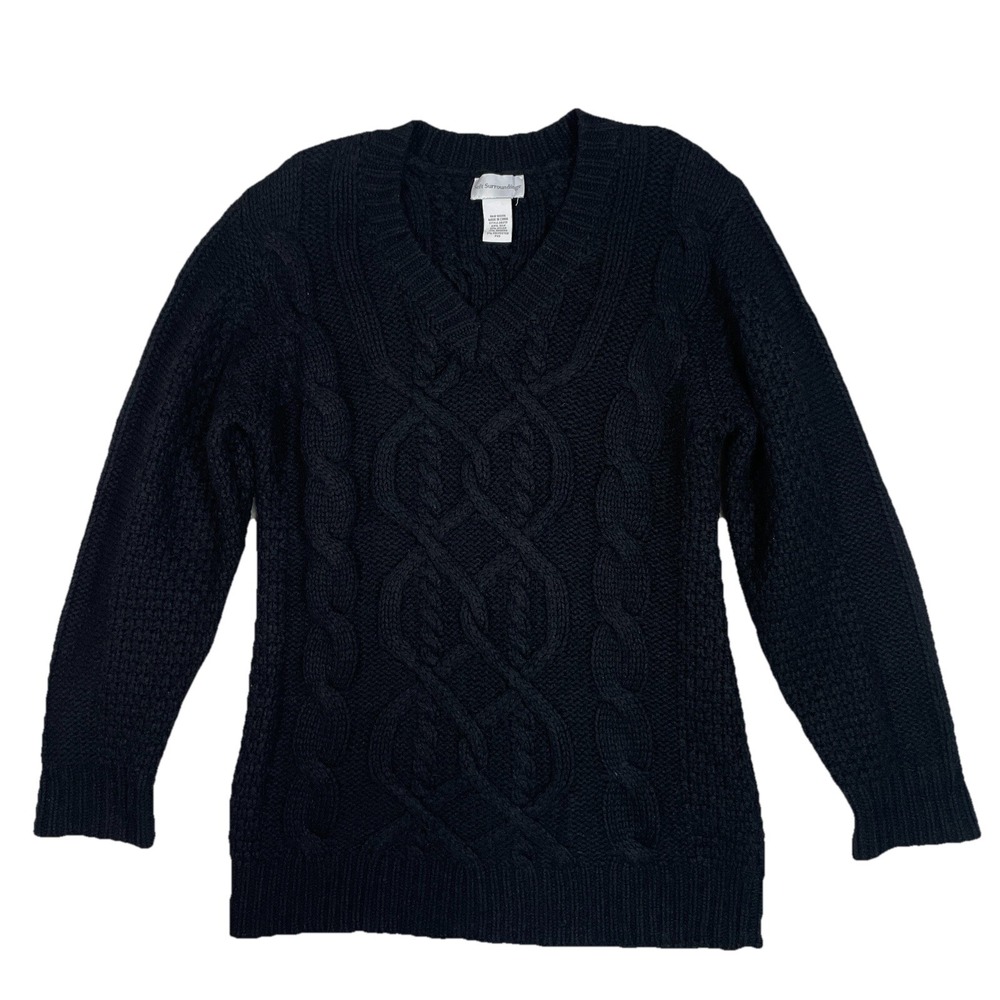 Soft Surroundings Luxury Cable Knit Sweater Silk Angora Blend Fisherman PXS